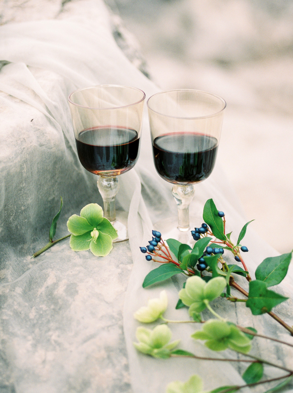 Wine Glasses and Hellebora | Banff Elopement | Fine Art Wedding Photographer Esther Funk