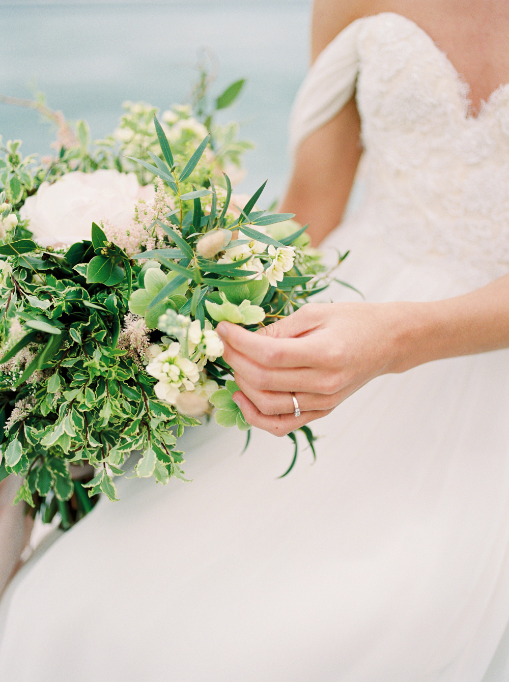 Coral White Wedding Bouquet | Sarah Seven Gown | Banff Elopement | Fine Art Wedding Photographer Esther Funk